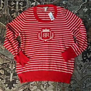 Banana Republic Red and White Crew Neck Sweater
